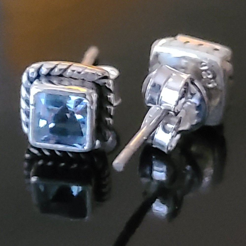 Blue Topaz Stud Earrings Sterling Silver -Topaz Earrings-Topaz Jewelry - Picture 2 of 6